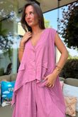 Sandbar Linen Blend 3 Button Dip Side Wasitcoat Indian Pink